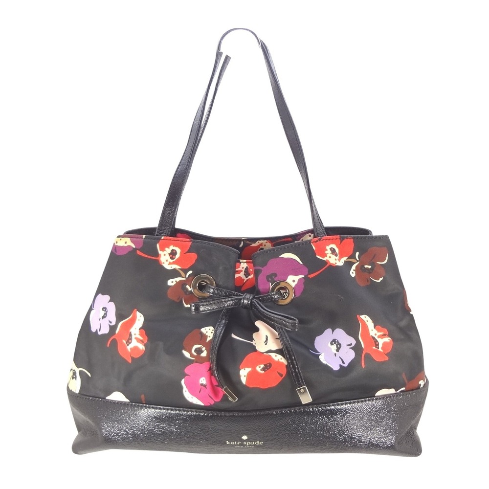 Kate Spade West Valley Maryanne Poppy Black Pink Floral Nylon Leather Tote Bag